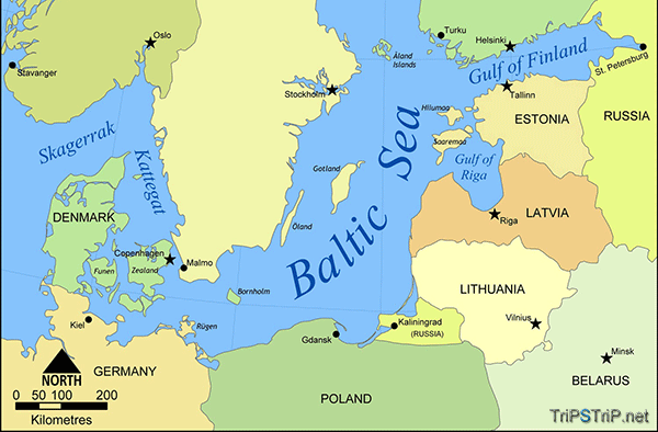 Расположение современной территории Калининградской области на карте Балтийского побережья
